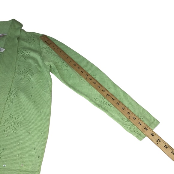 NEW Quacker Factory Snowflake Lime Green Mock 2PC Cardigan Sweater Womens Large - Picture 5 of 15